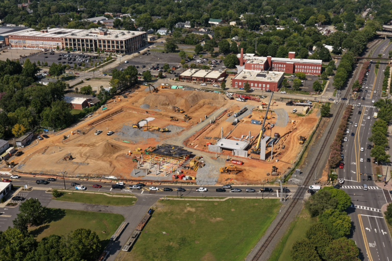 Aerial view of a downtown Rock Hill construction project